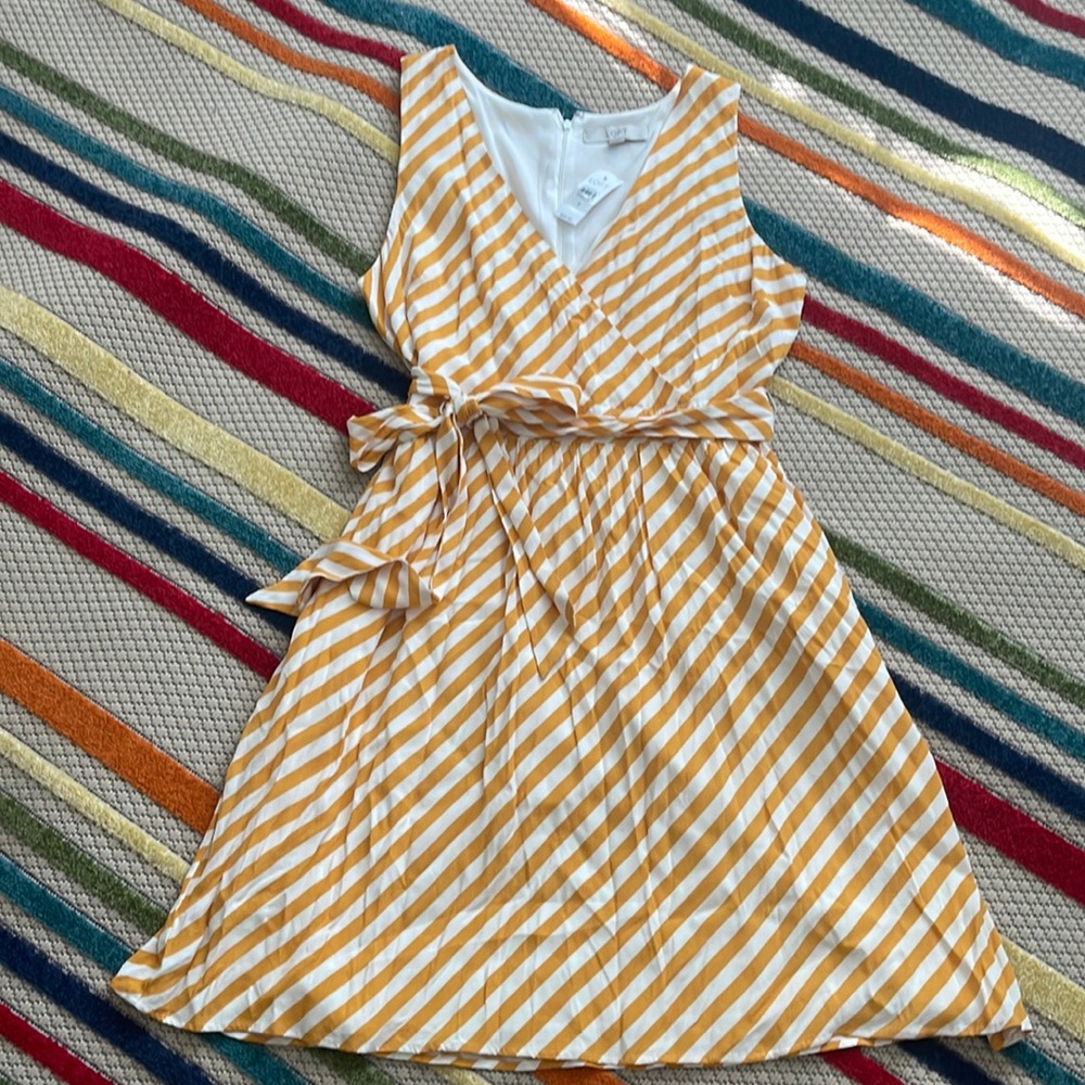 Loft | Yellow & White Striped Faux Wrap Dress — NWT!